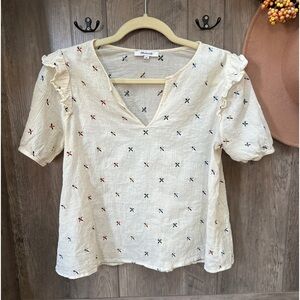 Madewell 100% Cotton Ruffle Sleeve Top M